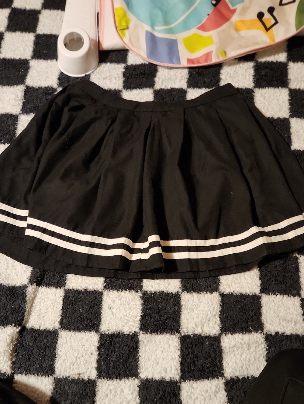 Hot Topic Black Circle Skirt with White Double Stripe